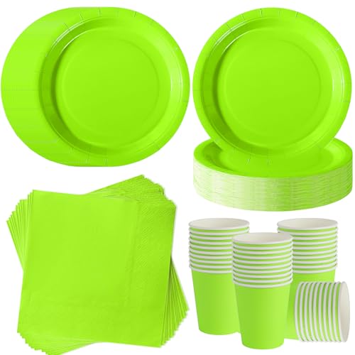 Image of ZblPyro 120pcs Neon Green Party Plates Cups and Napkins for 40 Guests