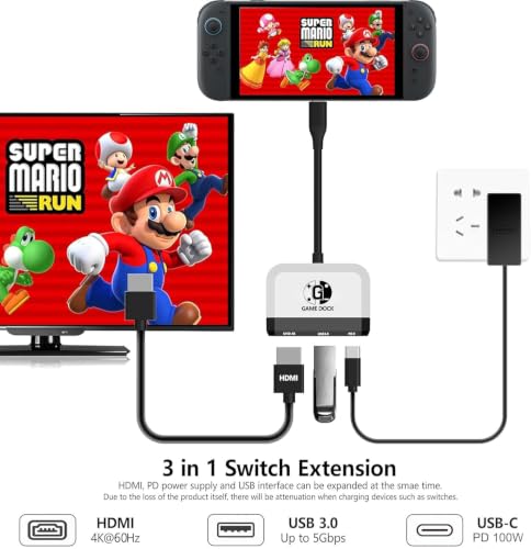 Image of Switch Dock for Nintendo Switch 2 /Switch /OLED, 3-in-1 Portable TV Dock with 4K@60Hz HDMI USB 3.0 Port USB C PD 100W Charging,Mini Travel Dock Replacement for Switch Docking Station.