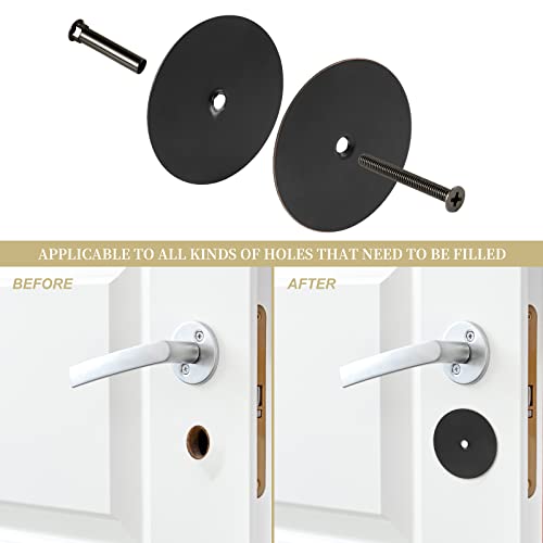 Naubea 1 Pack Door Hole Cover Plate, Door Knob/Deadbolt Cover Plate, 2 5/8" Diameter Round, Door Hole Filler Plate, Oil Rubbed Bronze, 1" Threaded Screw, Reinforcer Locks And Doors For Home Security #TOP2