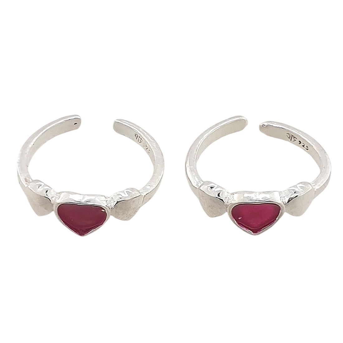 sahiba gems 925 Sterling Silver Designer Three Heart Toe Ring (Chandi Bichhiya) For Women ~ 2 Pieces-picture-5