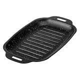 YunJove Black, Portable, Multifunctional, Non-Stick, Rectangular Meat Grill Pan with Two Handles, for Pancakes, Picnics, Home, M