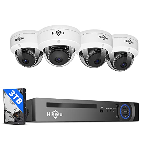 Hiseeu 5MP PoE Security Camera System with 3TB Hard Drive,8 Channel 5MP NVR Security System with 4pcs Dome PoE IP Camera for Home Security,Night Vision,IP66 Waterproof,1-Way Audio