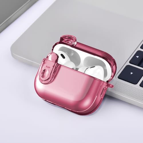 Image of (with Lock) Clear Case Compatible for Cute Apple Airpods Pro1 /2 Cases with Bling Keychain, VISOOM TPU Transparency Air pods Pro 1st 2nd Generation Earbuds Bling Keychain for iPod Pro2 1,Burgundy