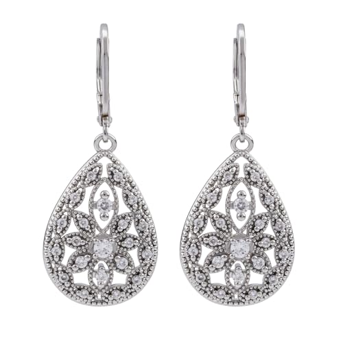 Mikovivi Pendientes de Palanca para Mujer, Zirconia Cúbica Pendientes de Lágrima Cobre Joyería Colgante para Mamá Esposa Novia Cumpleaños Navidad Aniversario (Plata)