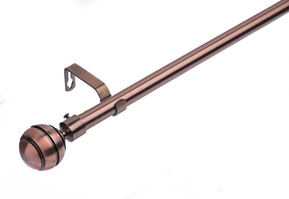 Lister Cartwright 19 mm Curtain Pole for Windows, Extendable 70–120 cm, Antique Copper Metal Rod with Ribbed Ball Finials, Adjustable Drapery Pole for Eyelet Curtains, Living Room,Bedroom Non Slip — image 1