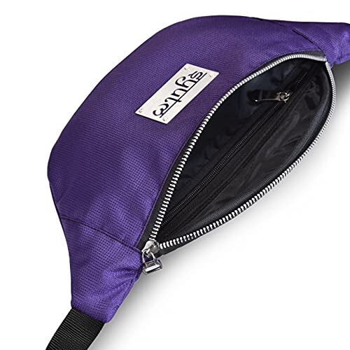 Image of Premium Unisex Waist Pack Travel Handy Hiking Zip Pouch Elegant Style Document Money Phone Belt Sport Bag Bum Bag for Men and Women Nylon Adjustable Strap (Purple Dotted Metal Zip)