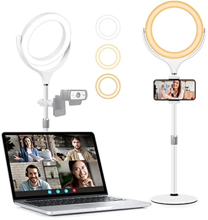 Desktop Ring Light for Zoom Meetings - 8'' Computer Ring Light with Stand and Phone Holder, Laptop Ring Light for Video Conference/Online Video Call/Make up/Video Recording/Webcam/Live Streaming