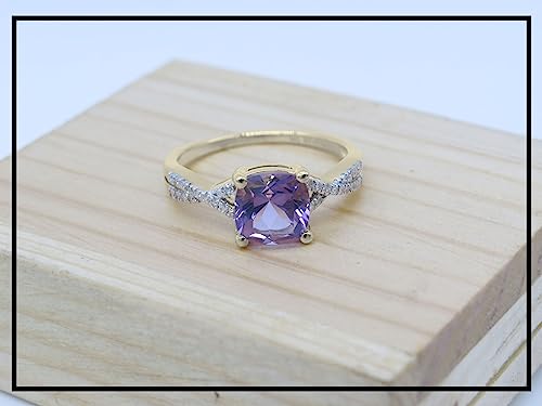 Dazzlingrock Collection 7MM Cushion Gemstone & Round White Diamond Swirl Crisscross Split Shank Engagement Ring for Women, Available in 10K/14K/18K Solid Gold3