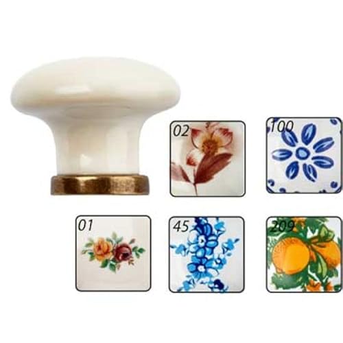 POMOLO PER MOBILI IN CERAMICA 'P04' Ø mm 31 - Avorio decoro 02