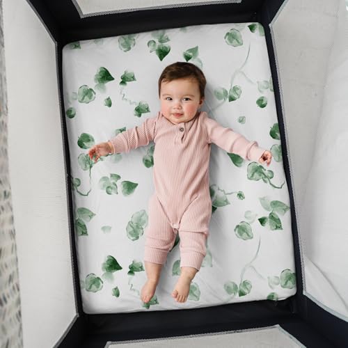 Image of Pack n Play Sheets, BROLEX 2 Pack Mini Crib Sheets,Stretchy Portable Fitted Playard Sheet Set, Convertible Playard Mattress Cover,Ultra Soft Breathable Material,Exotic & Flora