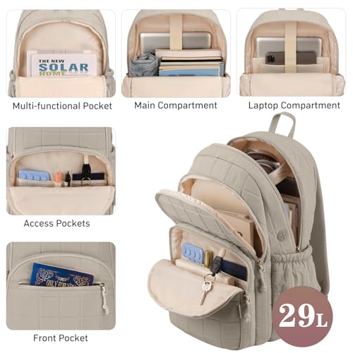 Image of kadilong College Laptop Backpack,Travel Backpack for Women,Quilted Bookbag for 15.6 Inch Laptop Casual Daypack,Camel