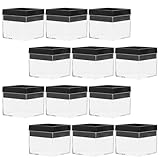 Healvian Caja Transparente para Exhibición de Minerales 12 Piezas, Contenedor de Plástico Resistente 56x42x33 Mm Base Negra, Vitrina Cuadrada para Almacenamiento y Presentación de Muestras