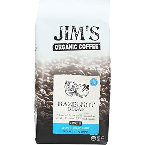 JIMS ORGANIC COFFEE Organic Ground Hazelnut Decaf Coffee, 12 OZ Cover