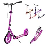 MEE GOO Faltbarer Roller für Kinder und Erwachsene, höhenverstellbarem Lenker, Doppelbremsen, 8 Rädern, rutschfestem Deck, bis 100kg (220lbs) (Rosenrot)