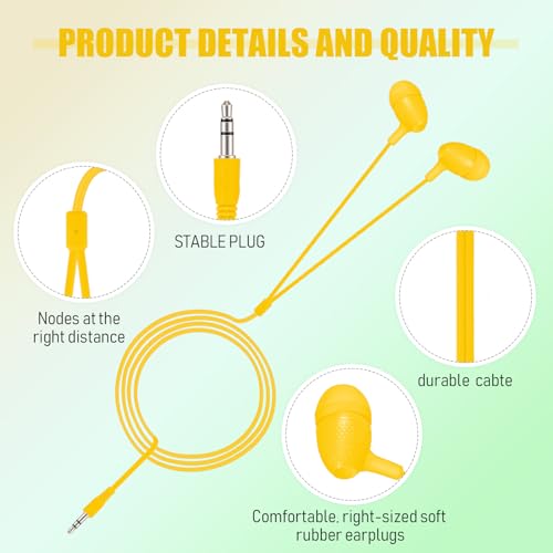 Image of Macarrie 200 Pack Earbuds Bulk Earphones 3.5 mm Classroom Headphones for Adult Assorted Colors Earbud Wired Earphone Without Mic for Adult Office Home Individually Bagged(Yellow)