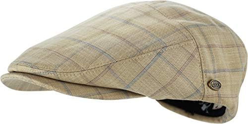 Men's Thick Cotton Summer Newsboy Cap SnapBrim Ivy Driving Stylish Hat (Khaki Check-4023, S/M)