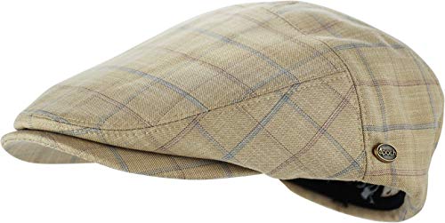 Men's Thick Cotton Summer Newsboy Cap Snapbrim Ivy Driving Stylish Hat (Khaki Check-4023, S/M) #TOP2