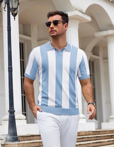 Image of COOFANDY Men's V Neck Short Sleeve Stretch Knit Polo Shirt