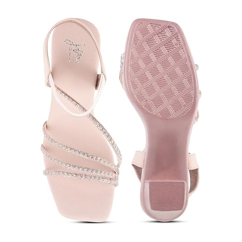 Image of JM LOOKS Women's Sandal Strappy Embellished Heels Ankel Strap Square Toe Lightweight Comfortable Stylish for Wedding Party Festivel Occasion.