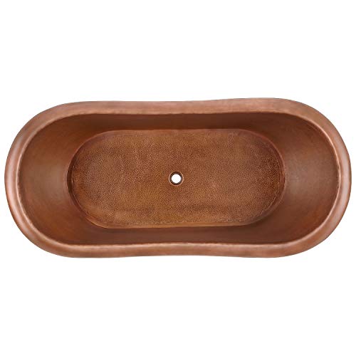 Signature Hardware 392737 Paige 72" Copper Soaking Double Slipper Freestanding Tub With Pre-Drilled Overflow Hole #TOP2