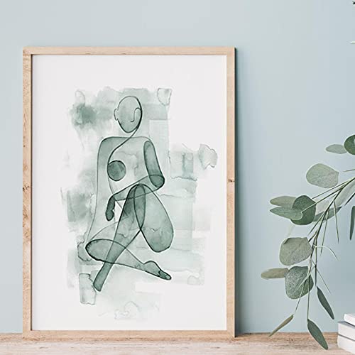 Décor de salon moderne avec triptyque de peintures corporelles abstraites vertes