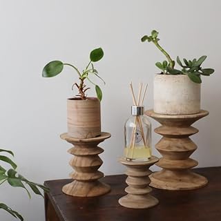 ３点セット 天然無垢ウッド キャンドル スタンド 飾台 オブジェ 植物台ウッドターニングW35C