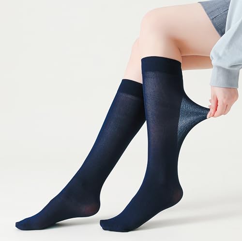 Image of Winterlace Women's Trouser Socks 6 Pairs Knee High Silky Nylon Dress Socks Opaque Stretchy Work Office Casual