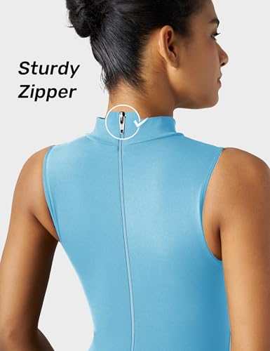 Image of speerise Women Sleeveless Turtleneck One Piece Romper for Yoga Workout Jumpsuit with Tummy Control Bodysuit