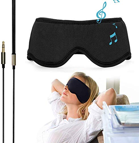 Sleepace Sleep Headphones Comfortable Washable Eye Mask w' Ultra Thin Speakers for Sleep Sideways, Perfect for Air Travel, Relaxation, Meditation, Insomnia-Black L(22.44