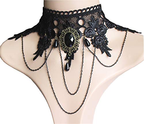 Collier gothique Lolita chaîne perles et pendentif vampire rétro
