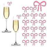 Ymapinc 20 Pcs Pink Bow Drink Markers, Acrylic Tags Wine Glass Charms, Drink Markers for Glasses, Bow Decor, Bachelorette Wine Charms Party Accessories for Birthday Wedding Cocktail Party