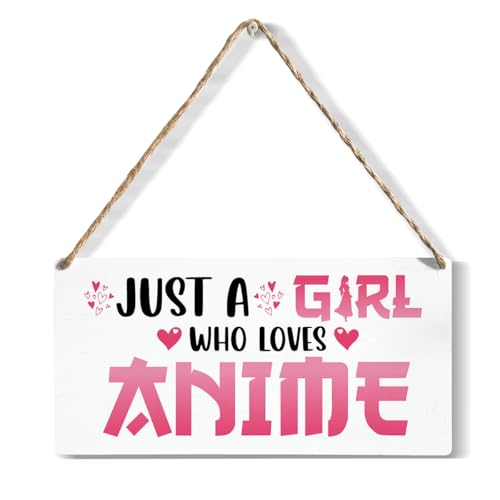 Funny Just a Girl Who Loves Anime Wood Sign Rustic Anime Lovers Wooden Hanging Plaque for Home Living Room Girl Bedroom Wall Art Decoration 6 x 12 Inches Present.white