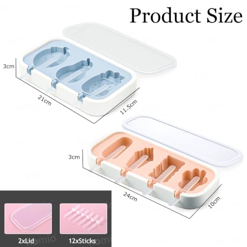 Image of 3 Fruit & 4 Cartoon Shape Cavity Non-Stick Silicone Ice Cream Mould with Lid & Plastic Sticks Reusable Frozen Candy, Kulfi Molds, BPA-Free DIY Icecream Popsicle Maker (Multicolor, Pack of 2)