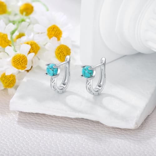 Natural Turquoise Hoop Earrings for Women 925 Sterling Silver Filigree Hoop Earrings with Genuine Turquoise Jewelry Gifts2