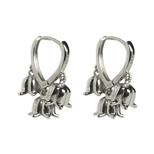 CABEPHY Dainty Huggie Heart Small Gold Hoop Earrings for Teen Women Lily of the Valley Earrings Flower Dangle Cute Trendy Aesthetic(Silver)