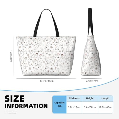 Cartoon Chicken Print Large Beach Tote Bag for Women Extra Large Capacity Sandproof Waterproof Pool Bag Suitable for Swimming Pool Gym Groceries Travel4