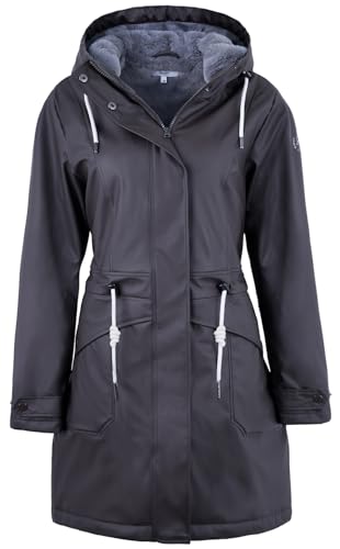 rhythm of the rain Regenjacke Damen mit Warm gefüttert Winterjacke Damen wasserdicht PU Regenmantel Friesennerz übergangsjacke mit Kapuze braun 38