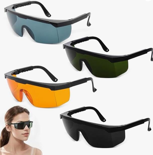 Puedno 4pcs IPL Laser Safety Glasses 190nm - 2000nm, Laser Safety Goggles for Hair Removal, UV Light Eye Protection Glasses for Beauty Hpl/Ipl Hair Removal, 4 Colors