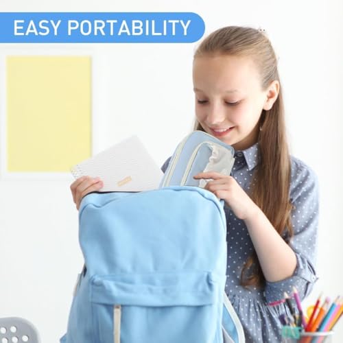 Image of Canvas School Bag Pencil Case, 3 Layer 6 Compartment Large Capacity, Aesthetic Pencil Pouch for Stationary, Cute Stationery for Kids, Pencil Case for Girls & Boys (Dori-Sky Blue)