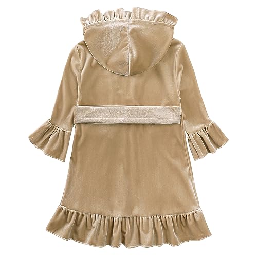 Kids Tales Girls Hooded Velour Bathrobe Toddler Long Sleeve Velvet Bath Cover up Kids Red Fleece Pockets Robe with Belt2