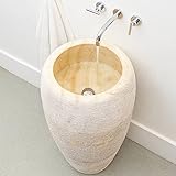 Höhe: 90 cm wohnfreuden Marmor Stand-Waschbecken Gentong 50x90 cm Creme rund Säulenwaschbecken