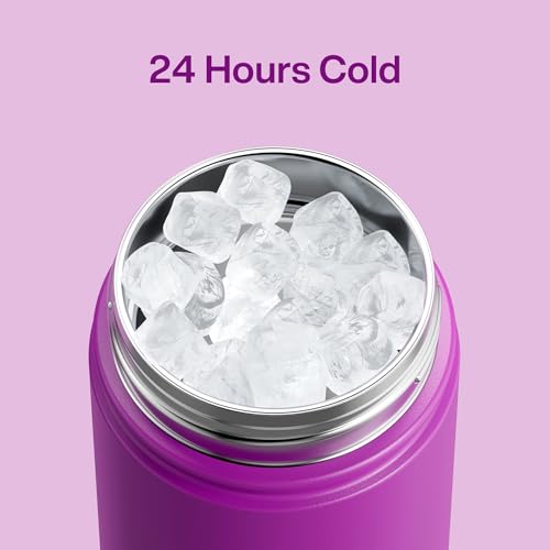 Image of Kids Insulated Water Bottle with Straw - 12oz Stainless Steel Water Bottle with Dual Spouts, Leak-Proof, BPA-Free, Double Wall Vacuum Keeps Cold for 24 Hours for Sports, Travel (Bright Magenta)