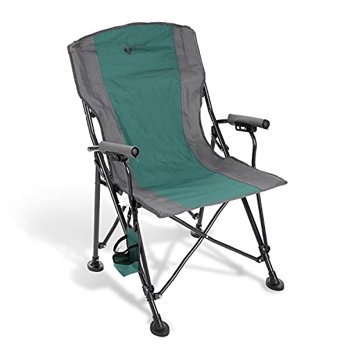 Arrowhead Outdoor Heavy-Duty Solid Hard-Arm High-Back Folding Camping Quad Chair, Heavy-Duty Carrying Bag, Cup Holder Included W/Side Pouch, Supports Up To 400Lbs, Usa-Based Support (Green & Gray) #TOP15