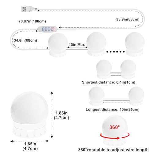 AURORIONCG 10 LED Spiegellichter Dimmbare Make-up Lampen 3000K/4000K/9000K Einstellbare Farbtemperatur USB Betrieben