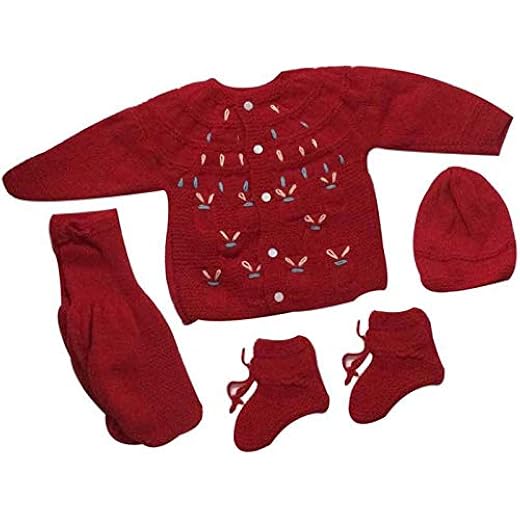 Hand Made Baby Woolen Sweater + Pyjami Cap + Booties 0-6M