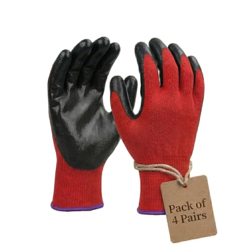 Image of Multipurpose Nylon Anti Cut PU Nitrile Coating Work Safety Gloves Black Red Pair 4