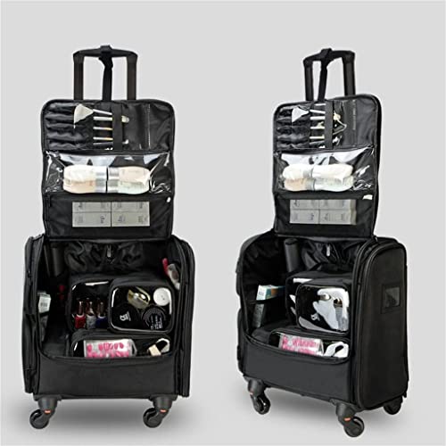 Image of Adson Multifunctional Professional Beauty Makeup Artist Rolling Cosmetic Aluminium Vanity Trolley Beauty Train case Makeup Cosmetic Trolley Hairstylist Travel Organizer (Nylon Jet Black)