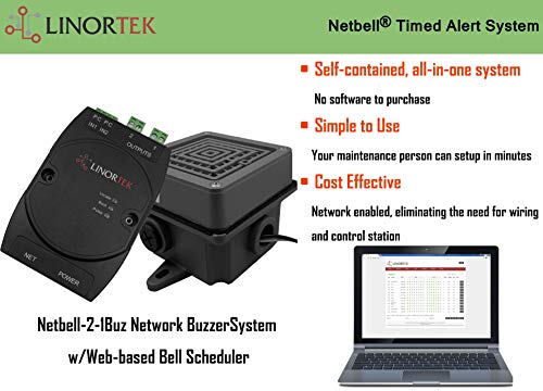 Linortek Netbell-2-1Buz TCP/IP Network Enabled Controller with One 4” Extra Loud Buzzer for Industrial Factory Warehouse Lunch Break Time Alert System w/Built-in Scheduling Software - Thumbnail 2