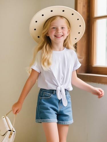 Girls Crop Top Tie Dye Short Sleeve Summer T Shirt Rolled Cuffs Tie Hem Fashion Shirts Tee 4-15 Years3