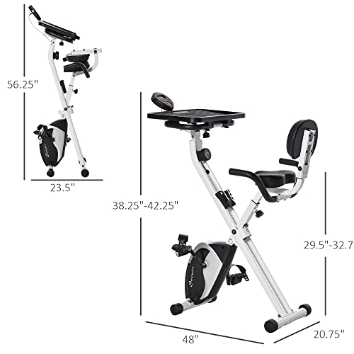 Soozier Stationary Exercise Bike With Adjustable Desktop, Seat Height And Resistance, 3Lb Flywheel And Foldable Space-Saving Design, White #TOP2